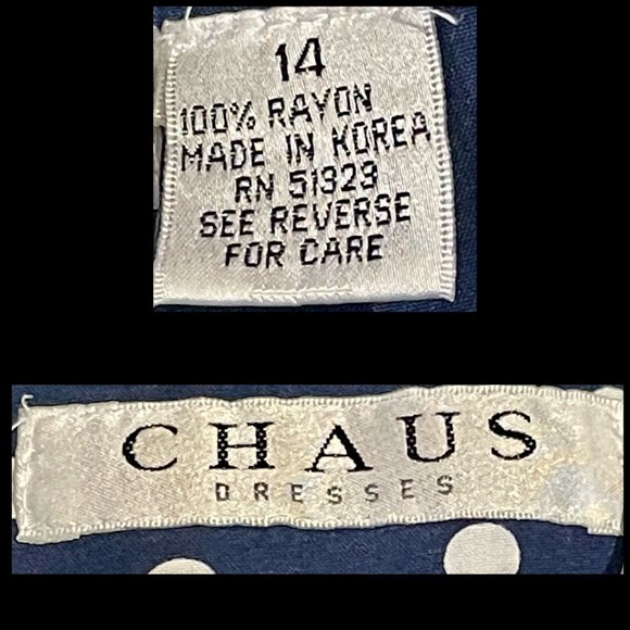 ▪️VTG▪️CHAUS▪️1980's Retro Navy & White Polka Dot Belted Pin-Up Shirt Dress - Picture 5 of 8